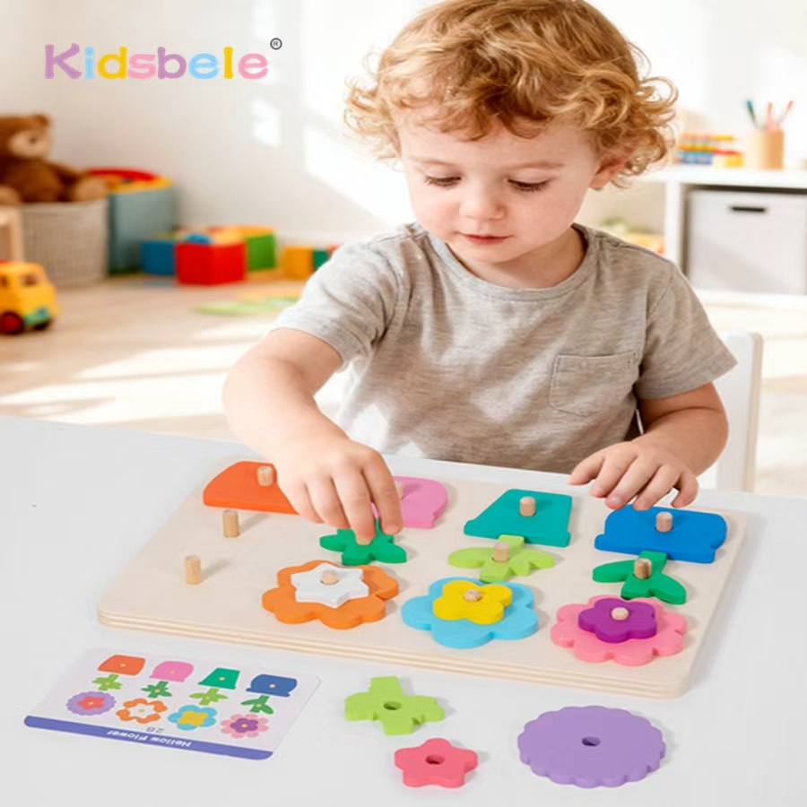 Kids Education Card - Rompecabezas de flores de madera Montessori